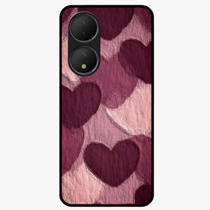 Layered Paper Hearts Glass Case showing flat back view with layered paper heart artwork and glossy glass finish.