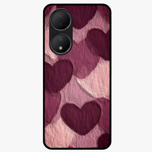 Layered Paper Hearts Glass Case showing flat back view with layered paper heart artwork and glossy glass finish.