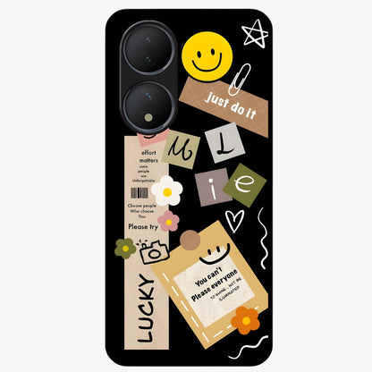 Lucky Aesthetic Collage Glass Case showing flat back view with trendy aesthetic collage artwork and glossy glass finish.