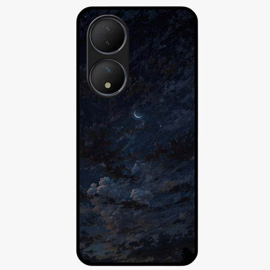Lunar Veil Silence Glass Case showing flat back view with mystical moon veil artwork and glossy glass finish.