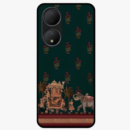 Macmerise Glass Case showing flat back view with stylish modern artwork and glossy glass finish.