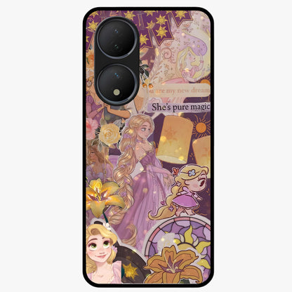 Magical Tangled Dream Glass Case showing flat back view with dreamy tangled artwork and glossy glass finish.