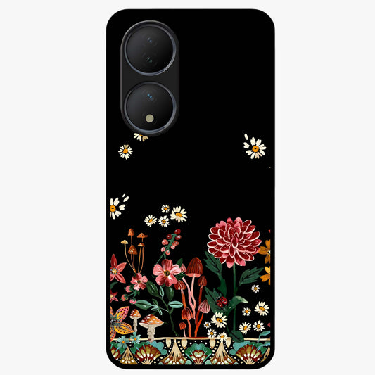 Midnight Bloom Pattern Glass Case showing flat back view with dark floral pattern artwork and glossy glass finish.