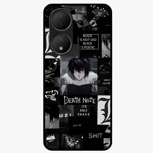 Midnight Chaos Mind Glass Case showing flat back view with abstract dark themed artwork and glossy glass finish.