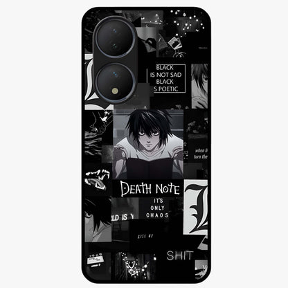 Midnight Chaos Mind Glass Case showing flat back view with abstract dark themed artwork and glossy glass finish.