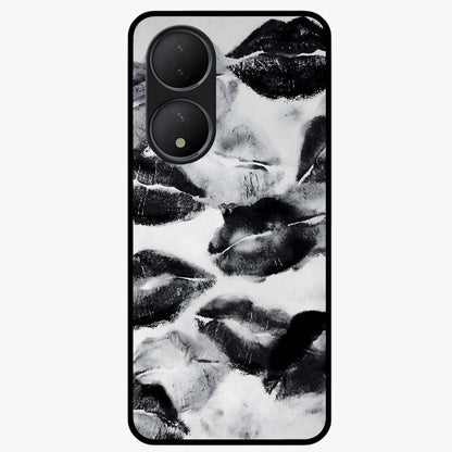 Midnight Kiss Marks Glass Case showing flat back view with lipstick kiss mark artwork and glossy glass finish.