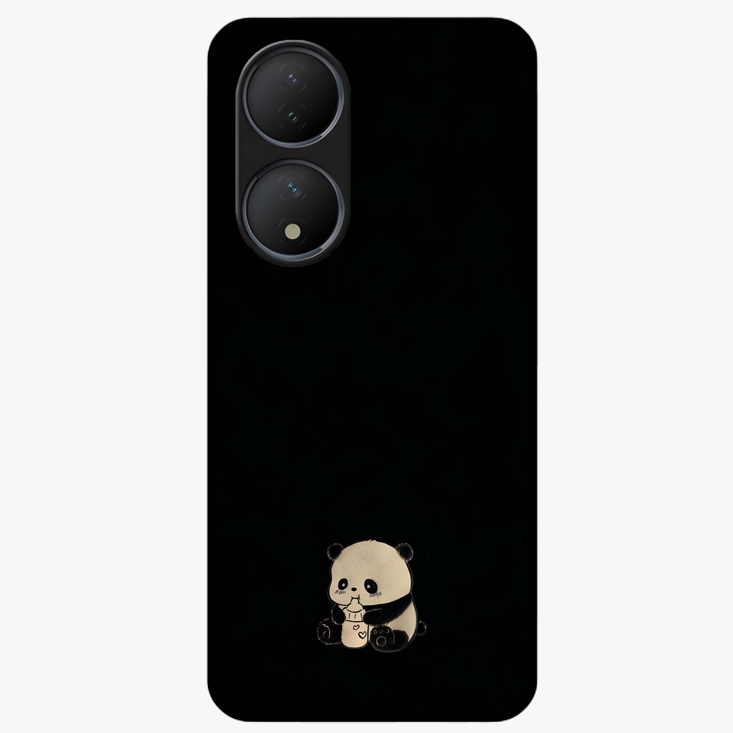 Midnight Panda Love Glass Case showing flat back view with cute panda themed artwork and glossy glass finish.