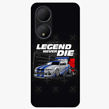 Midnight Racing Legacy Glass Case showing flat back view with sleek racing inspired artwork and glossy glass finish.