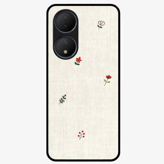 Minimal Petal Whispers Glass Case showing flat back view with soft minimal floral artwork and glossy glass finish.