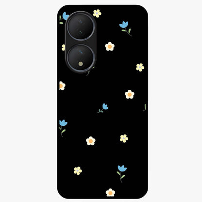 Minimalistic Blue With White Flower Pattern Glass Case showing flat back view with blue background and white flower pattern and glossy glass finish.