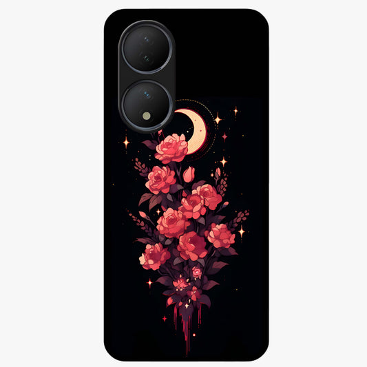 Moonlit Floral Elegance Glass Case showing flat back view with elegant floral artwork under moonlit tones and glossy glass finish.