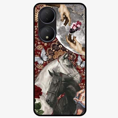 Moonlit Royal Stallion Glass Case showing flat back view with majestic horse under moonlight artwork and glossy glass finish.