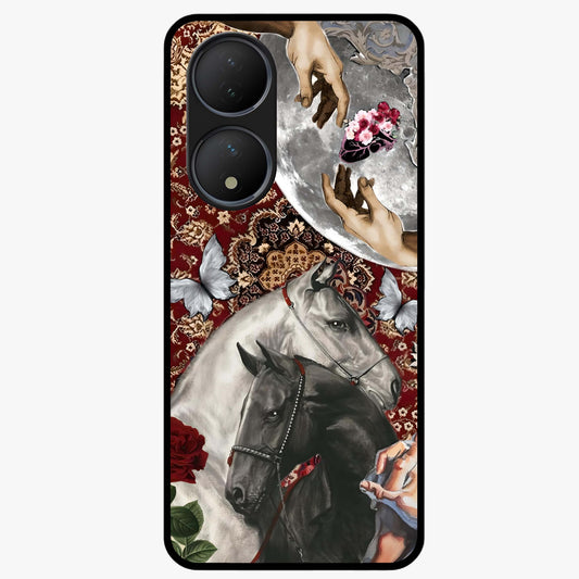 Moonlit Royal Stallion Glass Case showing flat back view with majestic horse under moonlight artwork and glossy glass finish.