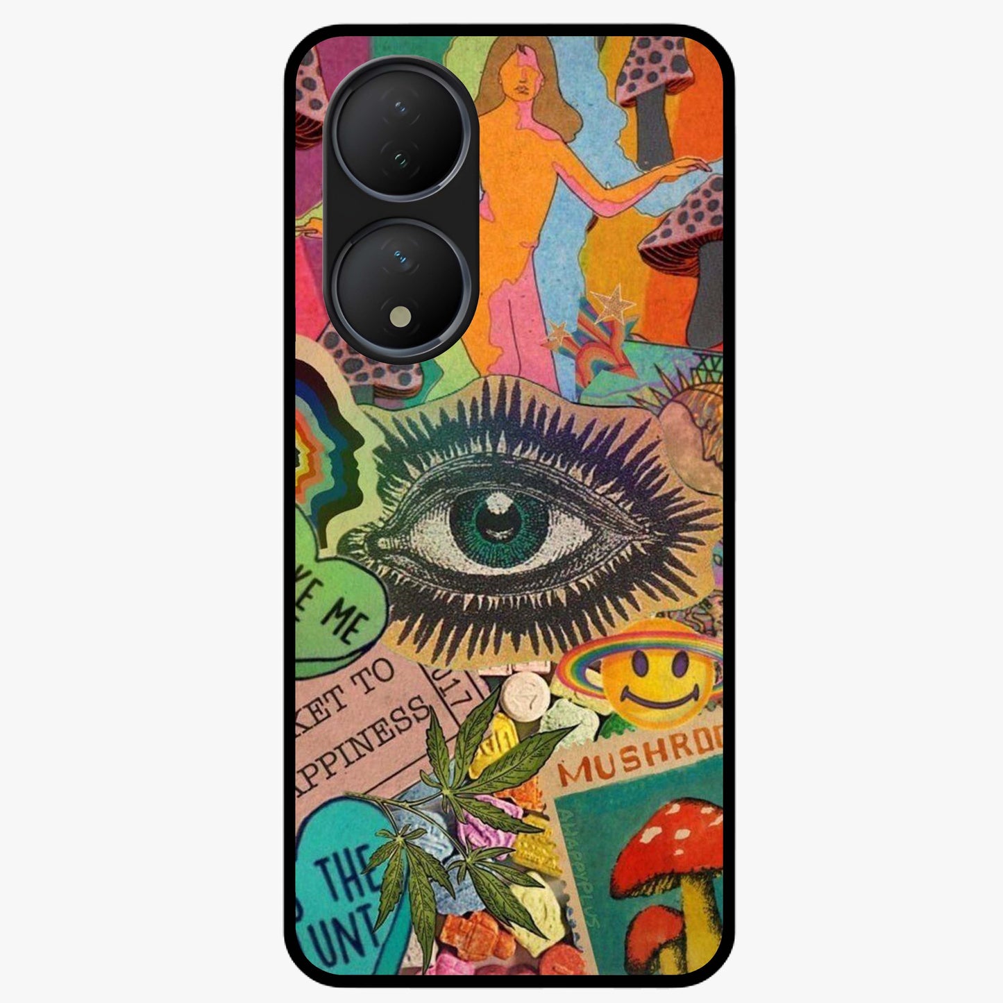Mystic Eye Wonderland Glass Case showing flat back view with mystical eye themed artwork and glossy glass finish.