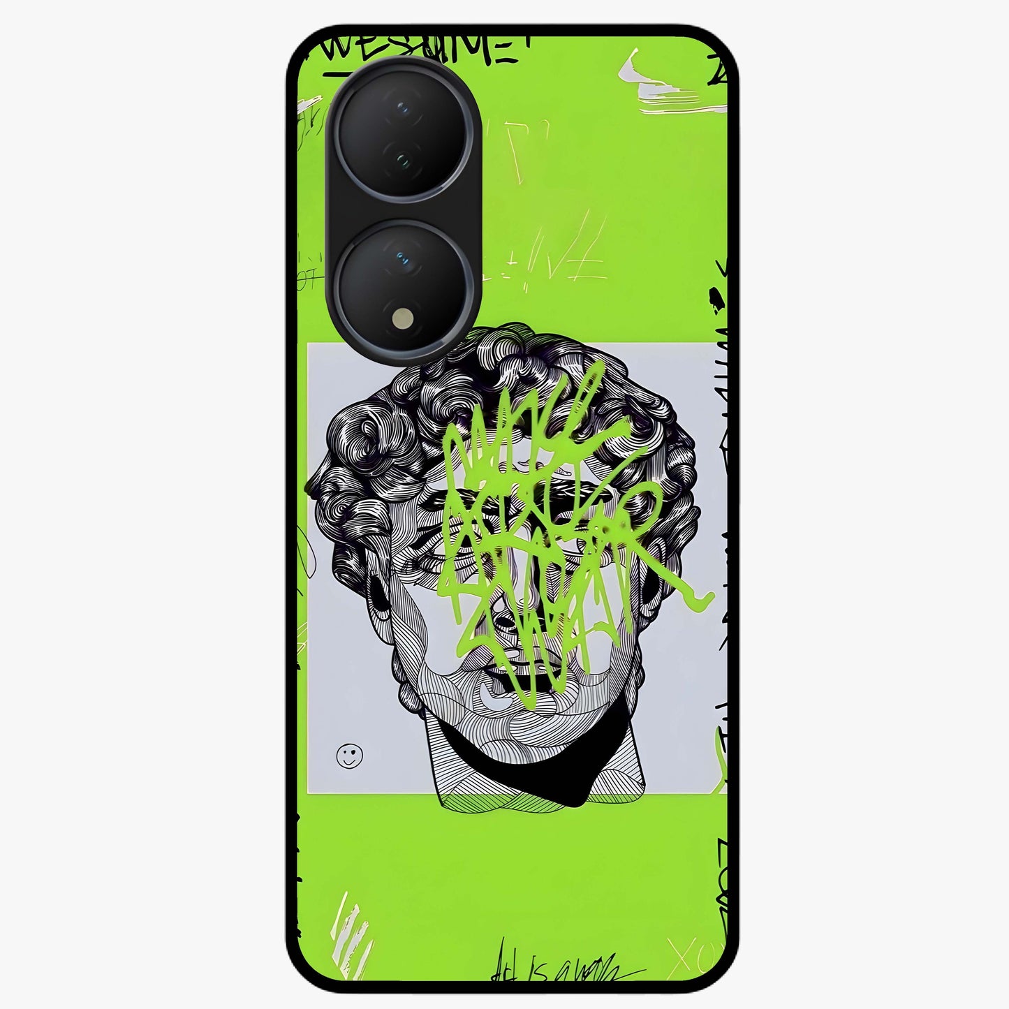 Neo Graffiti Rebellion Glass Case showing flat back view with vibrant graffiti artwork and glossy glass finish.