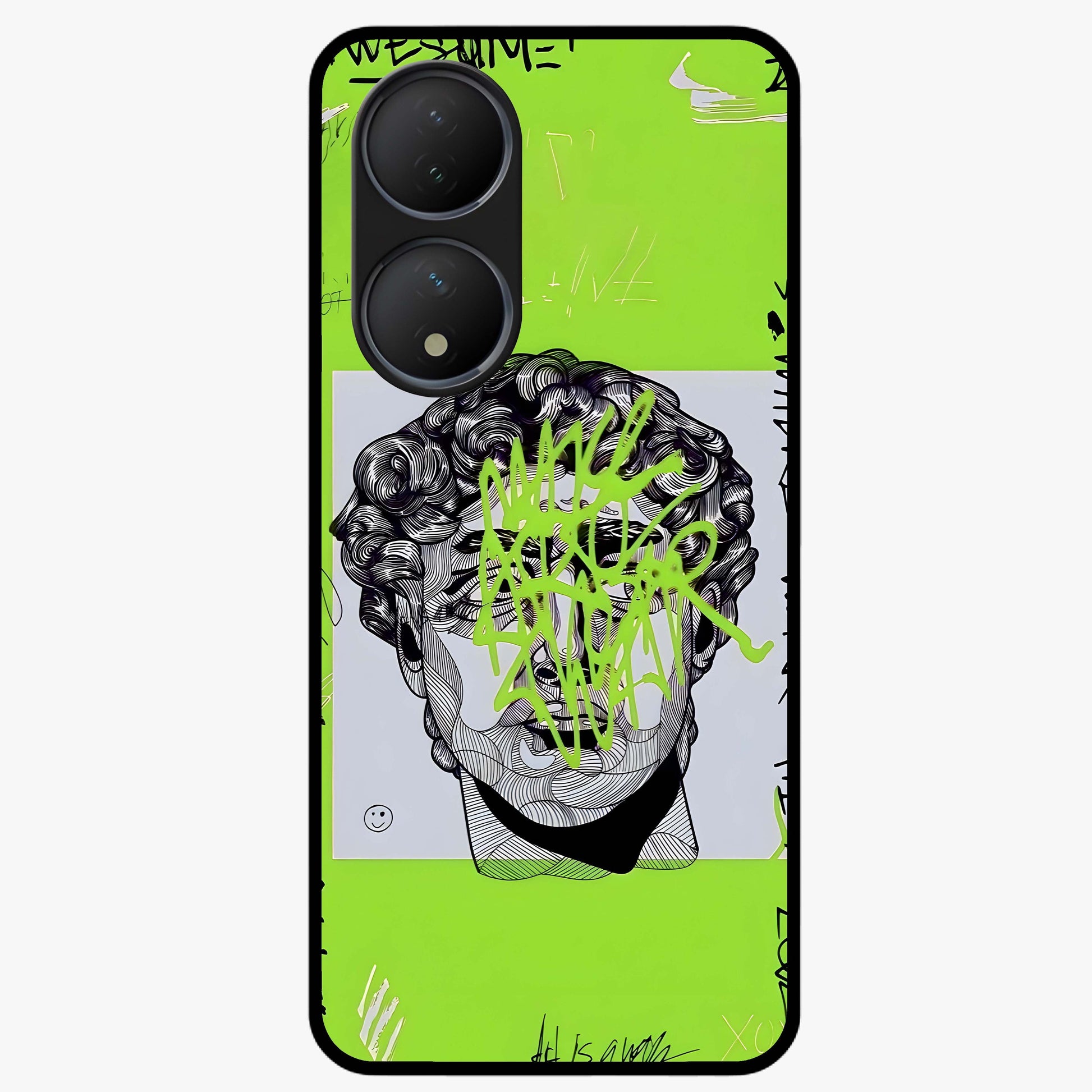 Neo Graffiti Rebellion Glass Case showing flat back view with vibrant graffiti artwork and glossy glass finish.
