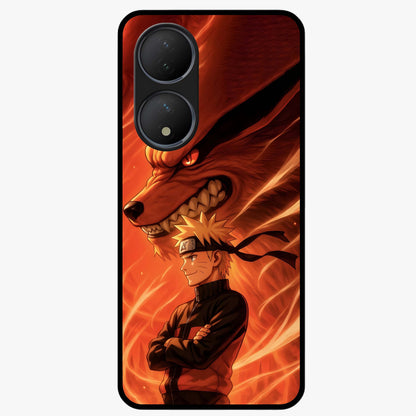 Nine Tails Legacy Glass Case showing flat back view with powerful nine-tailed fox inspired artwork and glossy glass finish.