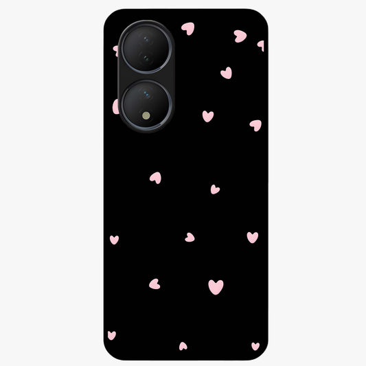 Pink Love Drops Glass Case showing flat back view with playful pink heart drops artwork and glossy glass finish.