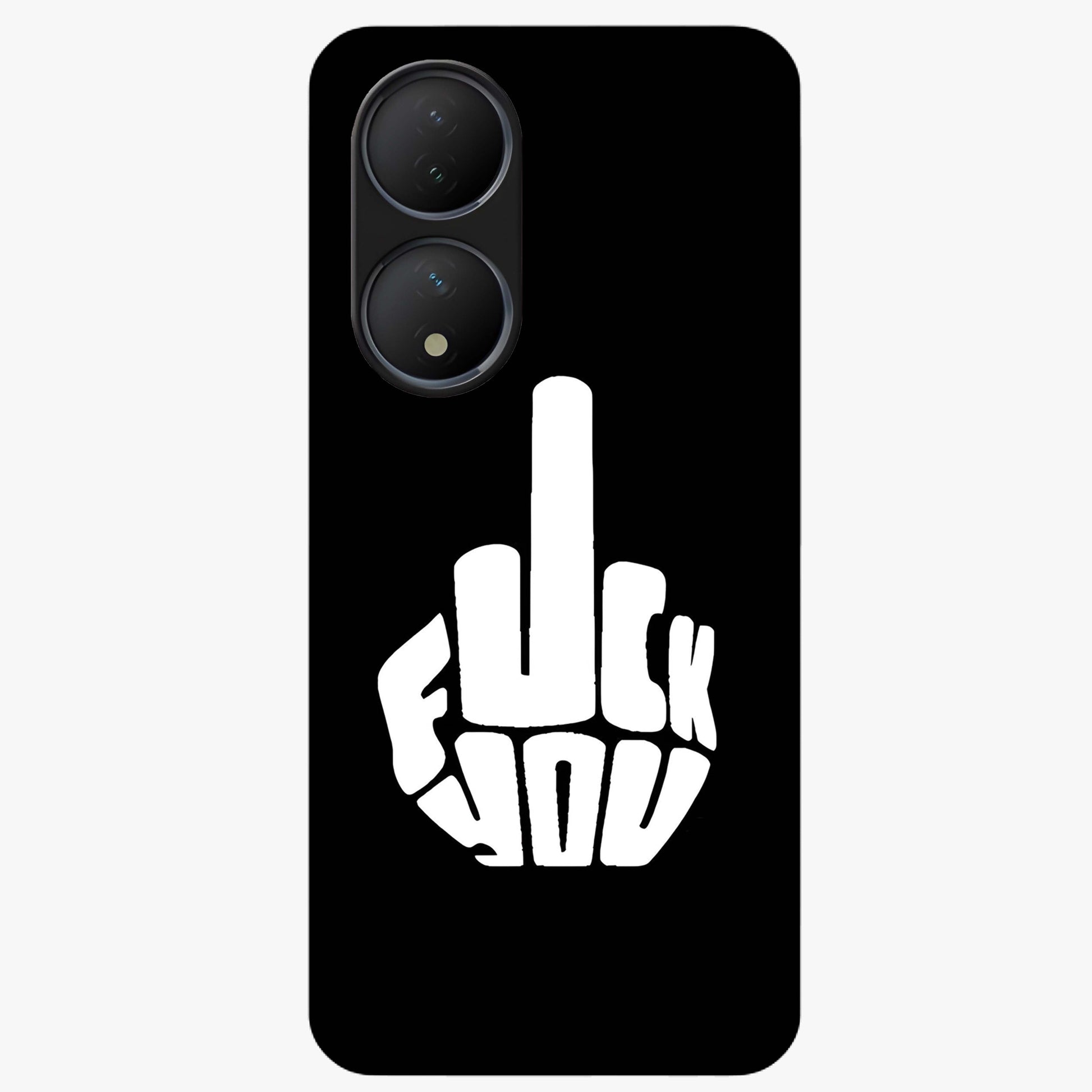 Rebel Mode On Glass Case showing flat back view with bold rebellious typography artwork and glossy glass finish.