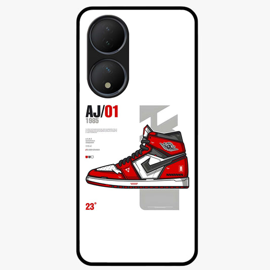 Retro Sneaker Blueprint Glass Case showing flat back view with sneaker blueprint style artwork and glossy glass finish.