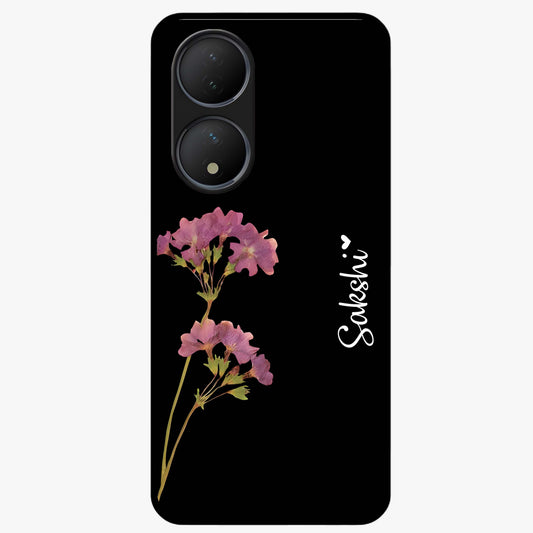 Riching Lavender Flower Custom Name Glass Case showing flat back view with lavender floral artwork and personalized name design.