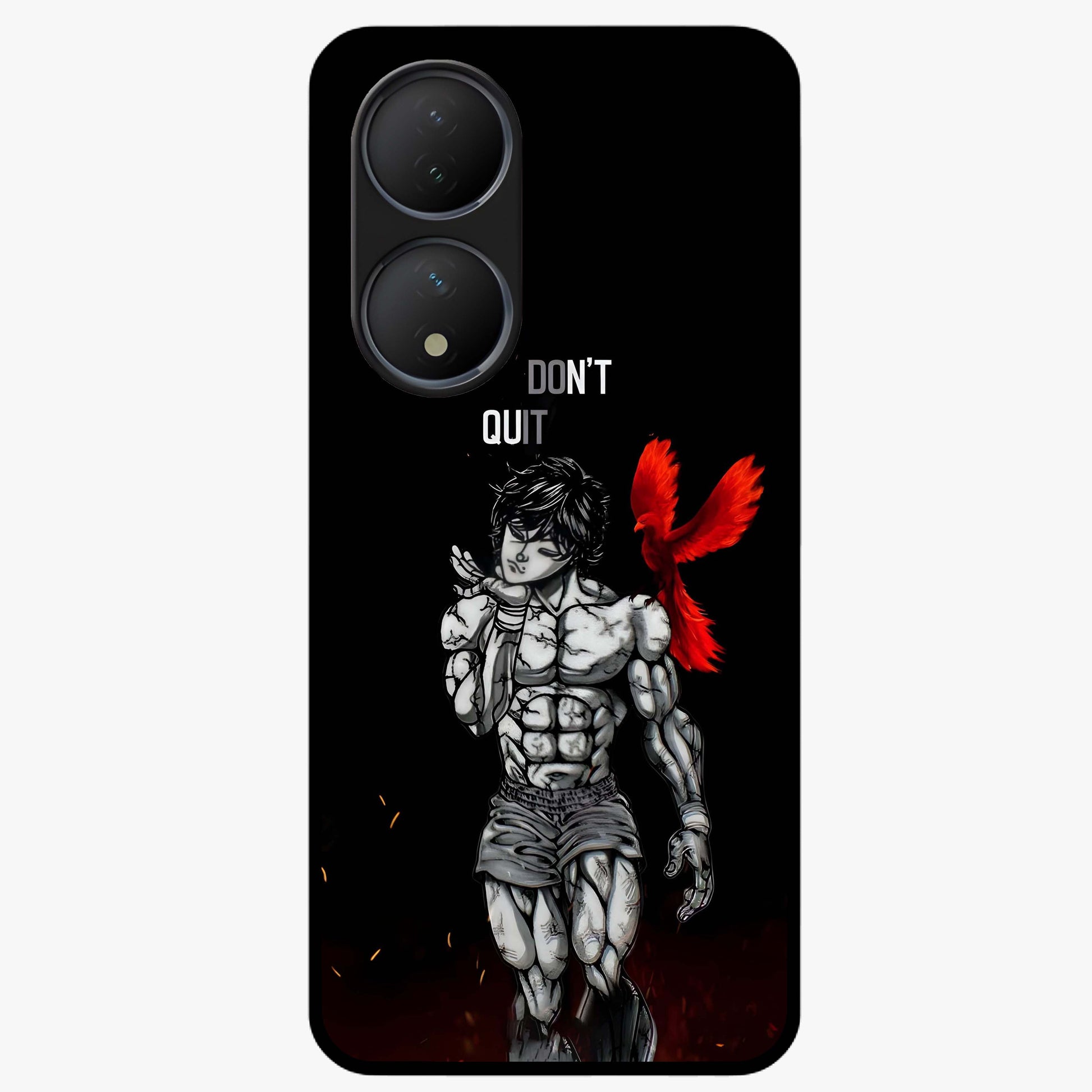 Rise Beyond Limits Glass Case showing flat back view with motivational typography artwork and glossy glass finish.