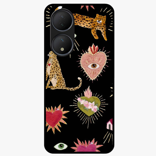 Sacred Jungle Heart Glass Case showing flat back view with jungle inspired heart artwork and glossy glass finish.