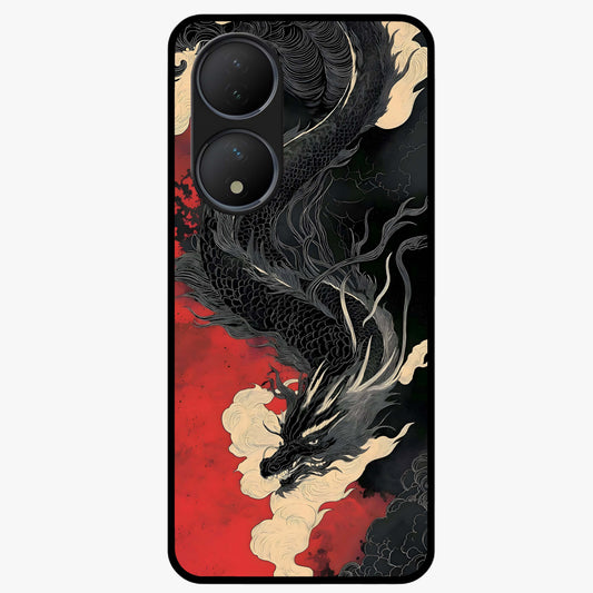 Shadow Dragon Fury Glass Case showing flat back view with fierce dragon artwork and glossy glass finish.