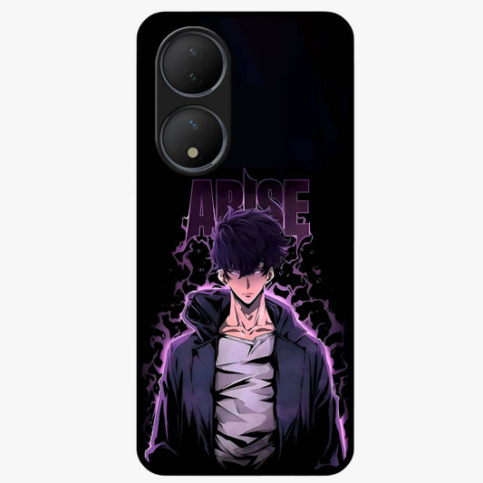 Shadow Monarch Awakening Glass Case showing flat back view with powerful dark monarch themed artwork and glossy glass finish.