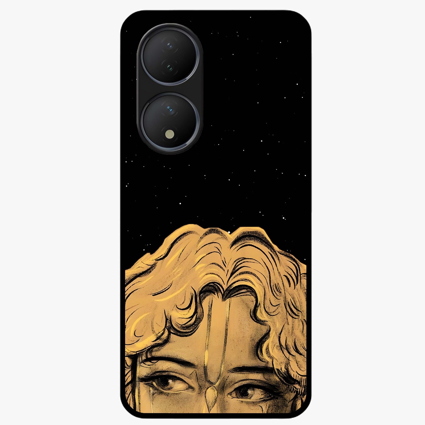 Shri Krishna Art Glass Case showing flat back view with devotional Krishna artwork and glossy glass finish.