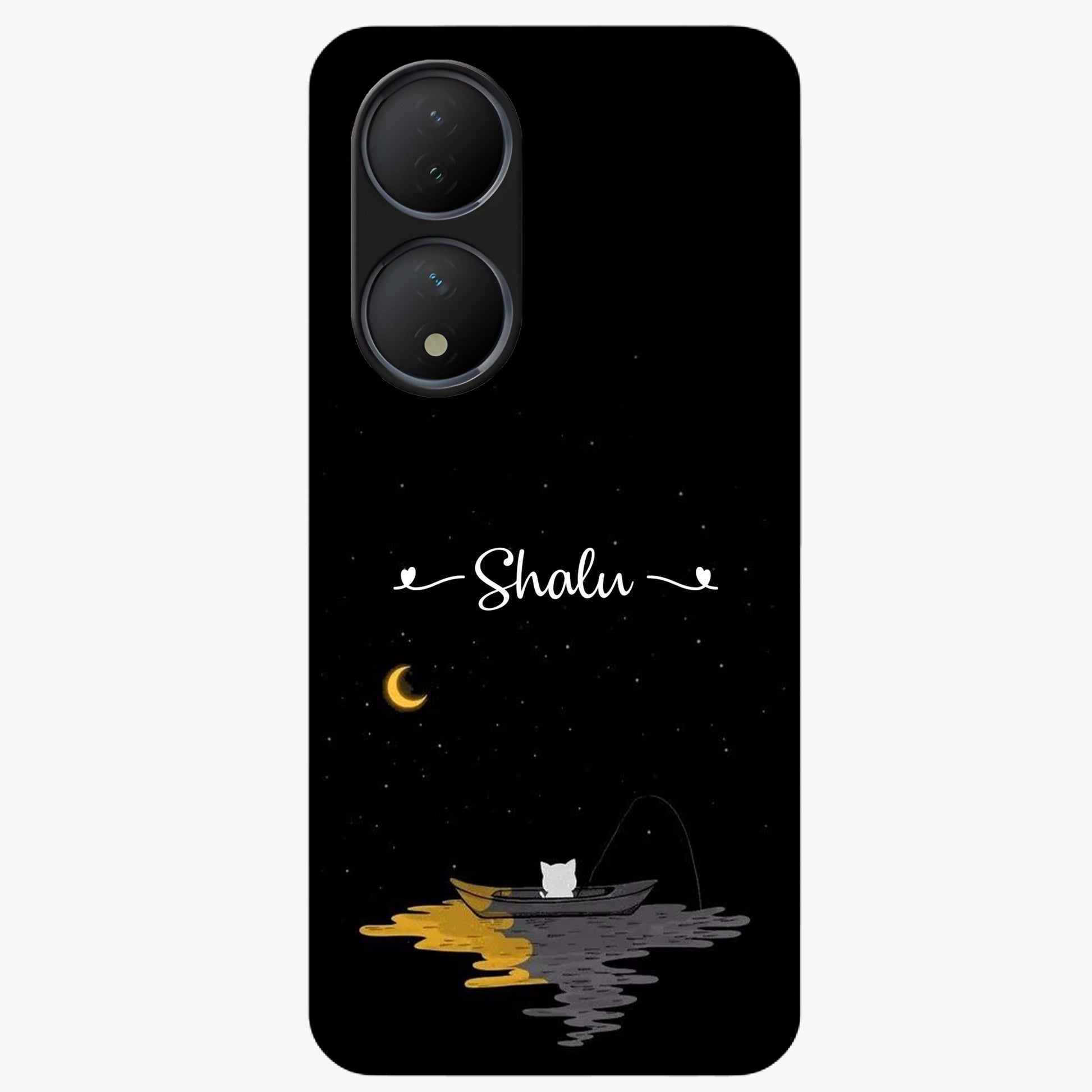 Silent Night Row Glass Case showing flat back view with calm night themed artwork and glossy glass finish.
