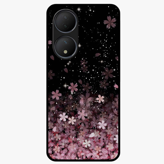 Small Starry Flowers Glass Case showing flat back view with delicate starry floral artwork and glossy glass finish.