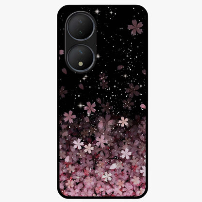 Small Starry Flowers Glass Case showing flat back view with delicate starry floral artwork and glossy glass finish.