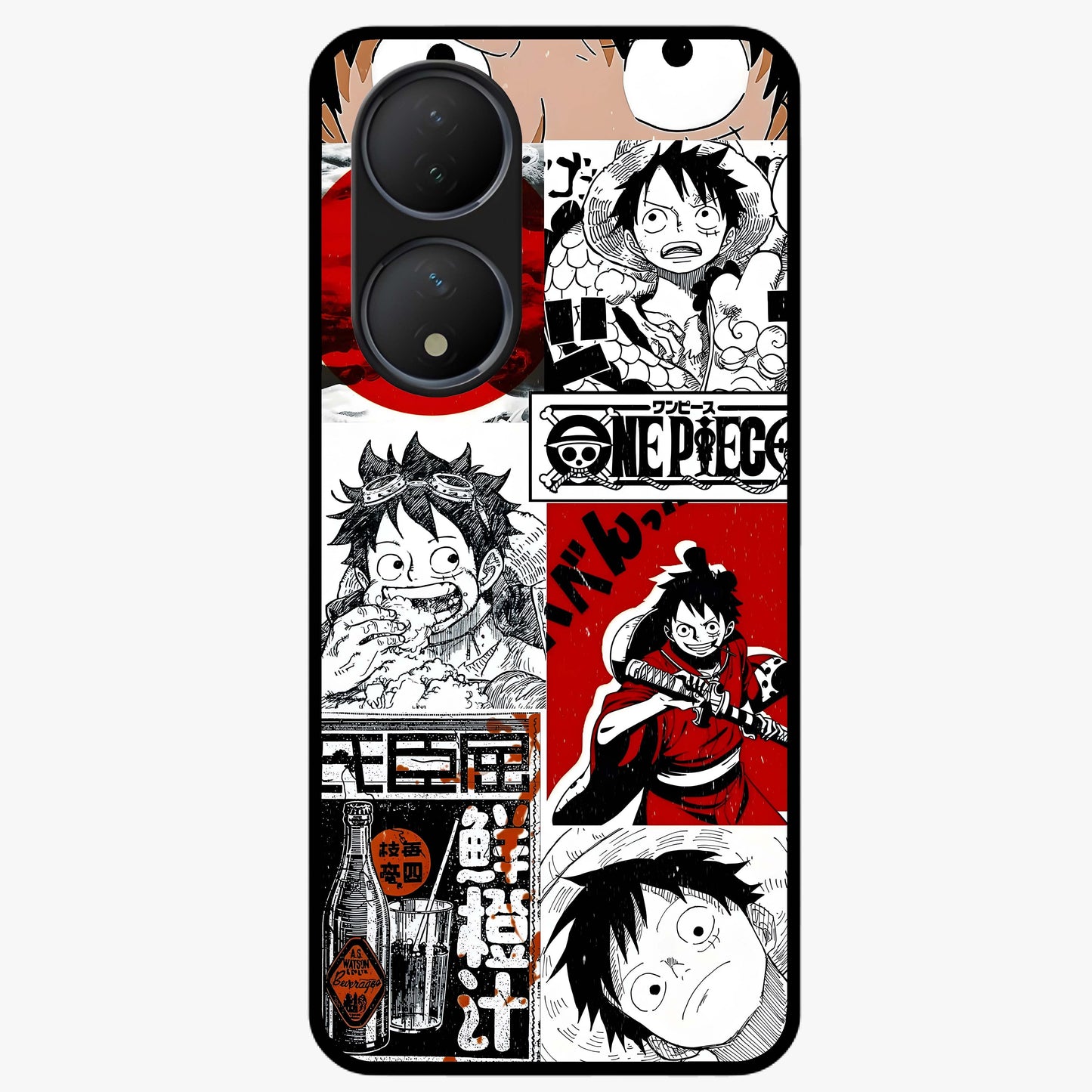 Strawhat Chaos Panels Glass Case showing flat back view with anime inspired chaos panel artwork and glossy glass finish.