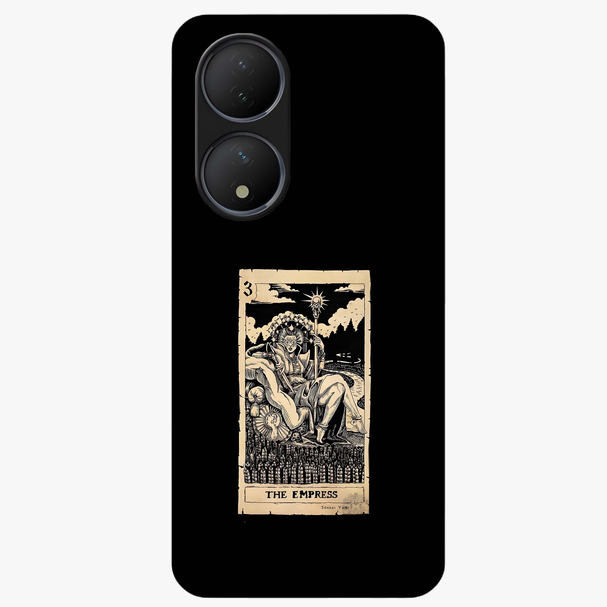 The Empress Glass Case showing flat back view with regal feminine artwork and glossy glass finish.
