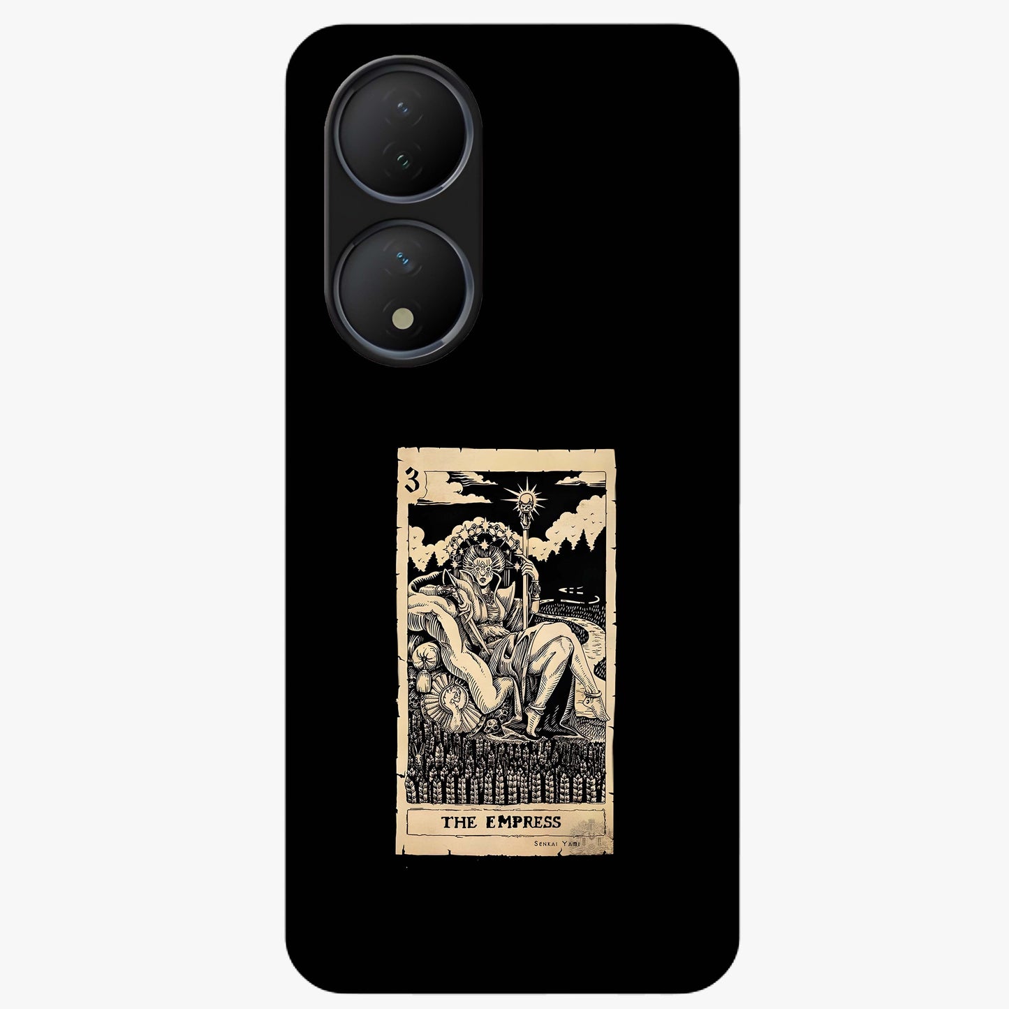The Empress Glass Case showing flat back view with regal feminine artwork and glossy glass finish.