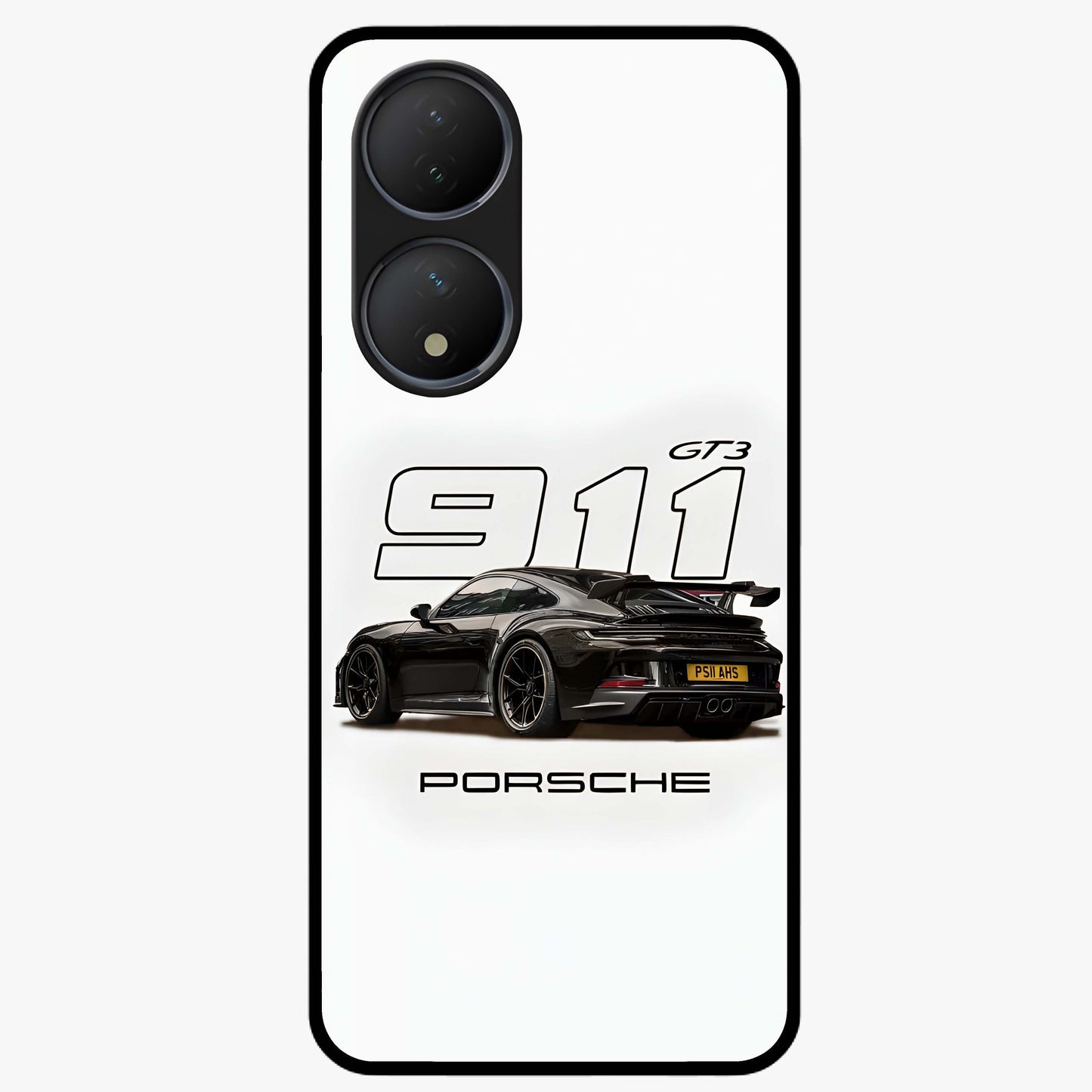 Turbo Legacy Icon Glass Case showing flat back view with iconic sports car inspired artwork and glossy glass finish.