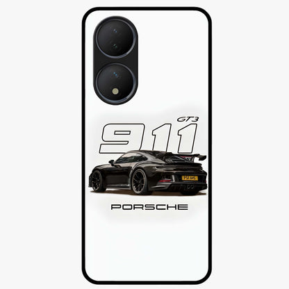 Turbo Legacy Icon Glass Case showing flat back view with iconic sports car inspired artwork and glossy glass finish.
