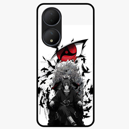 Uchiha Shadow Throne Glass Case showing flat back view with cosmic underwater themed artwork and glossy glass finish.