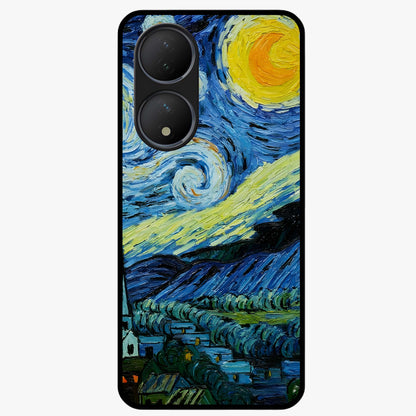 Van Gogh Art Glass Case showing flat back view with classic painterly artwork inspired by Van Gogh style and glossy glass finish.
