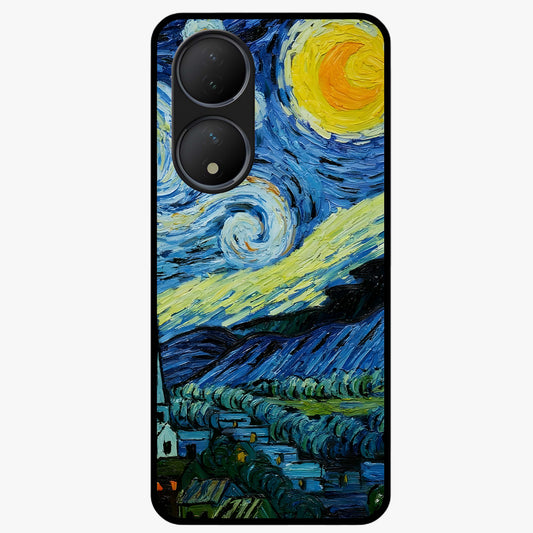 Van Gogh Art Glass Case showing flat back view with classic painterly artwork inspired by Van Gogh style and glossy glass finish.