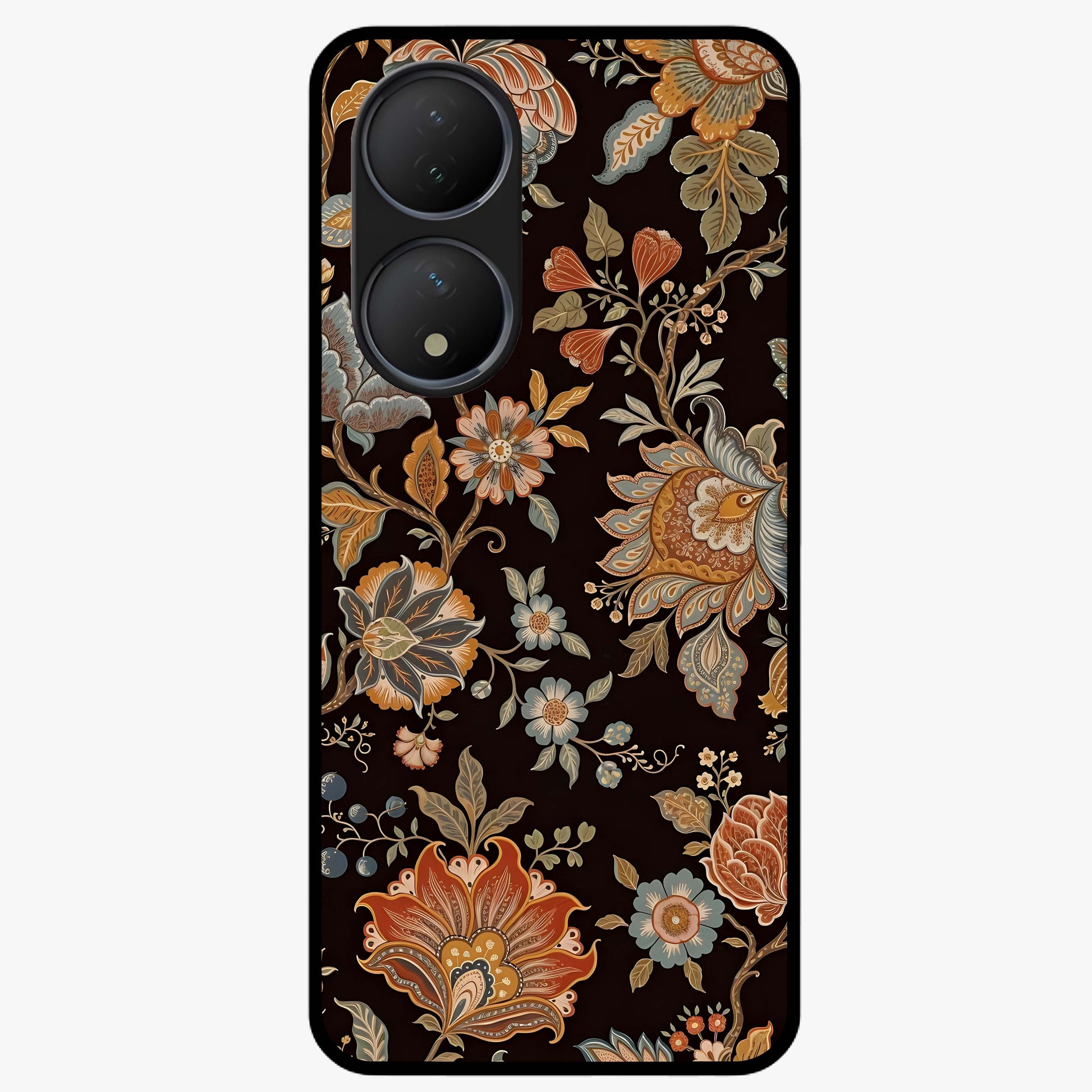 Vintage Floral Dream Glass Case showing flat back view with classic floral artwork and glossy glass finish.