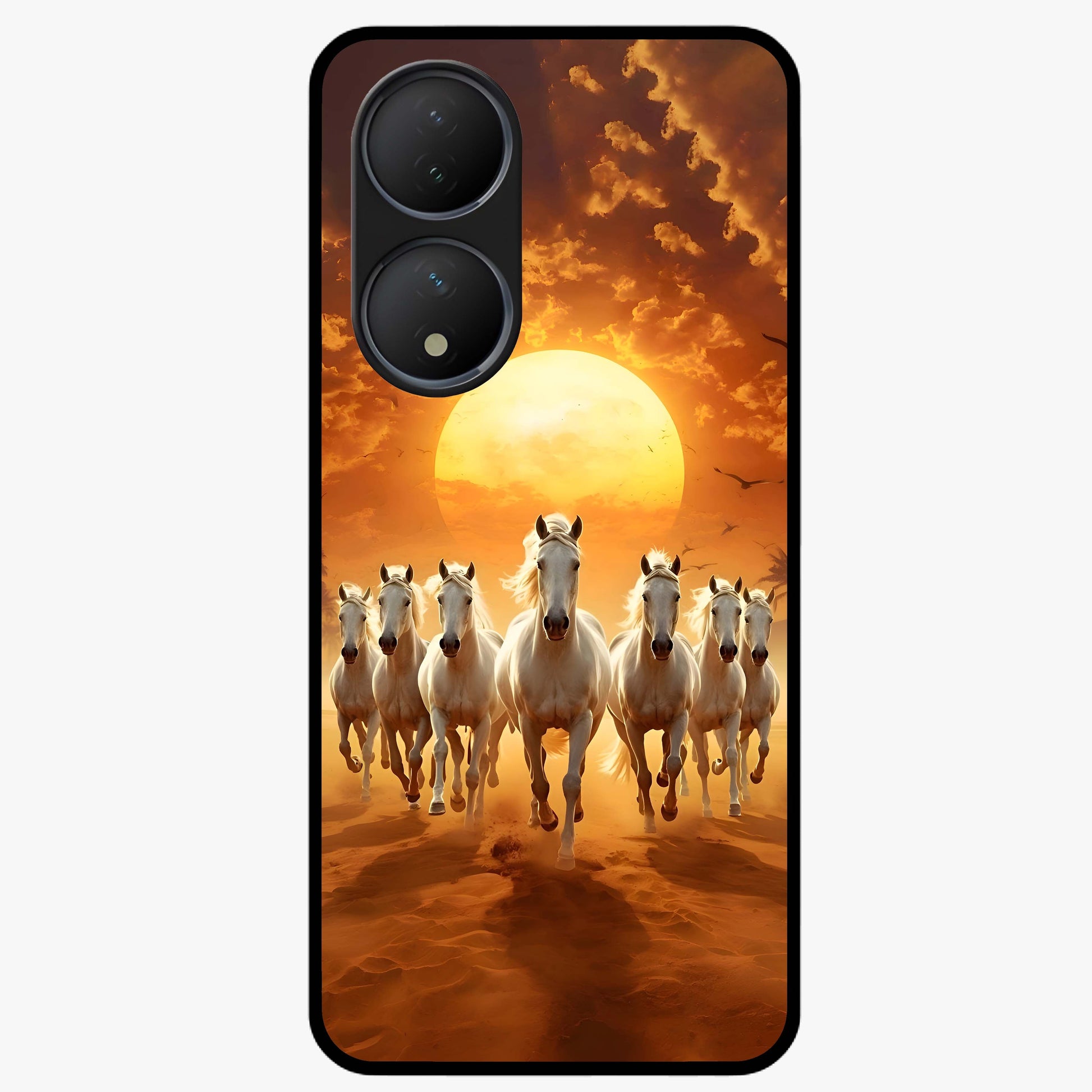 Wild Sunset Majesty Glass Case showing flat back view with majestic sunset landscape artwork and glossy glass finish.