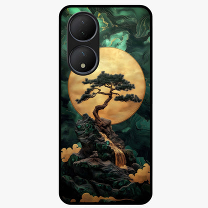 Zen Moon Rise Glass Case showing flat back view with calm moonrise artwork and glossy glass finish.