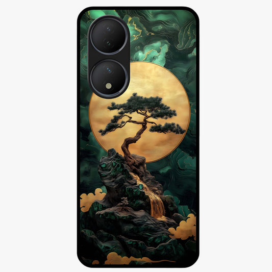 Zen Moon Rise Glass Case showing flat back view with calm moonrise artwork and glossy glass finish.