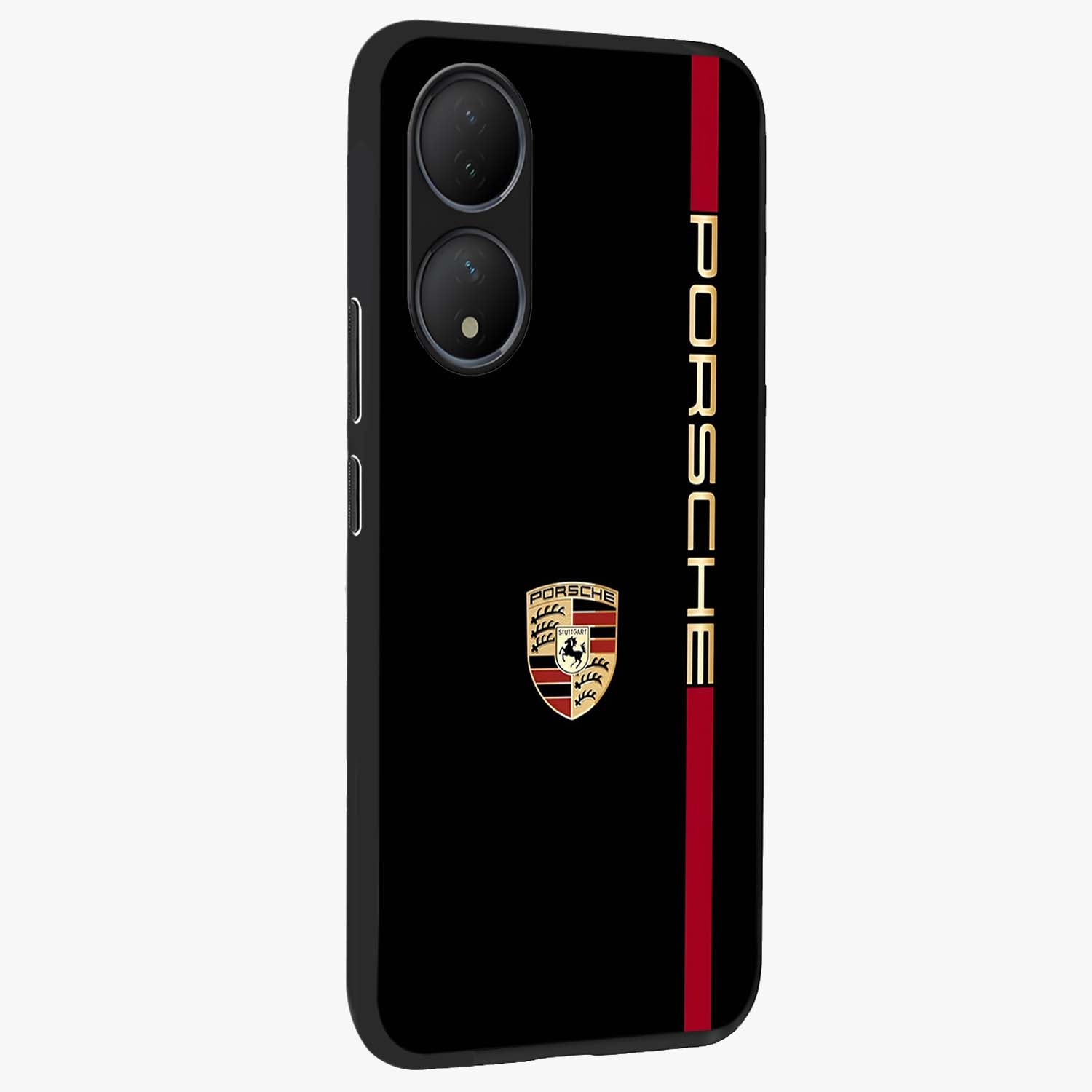 Black Minimal Porsche Glass Case upright view showcasing stylish automotive artwork with bold minimal theme.