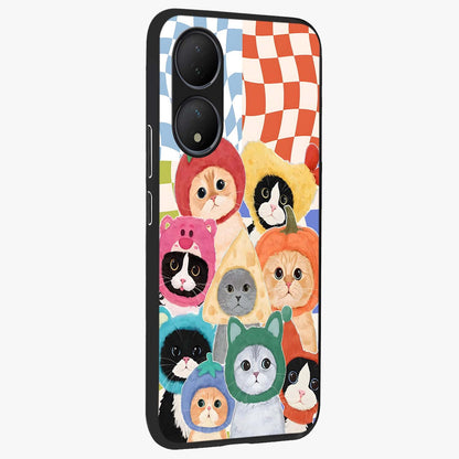 Cats in Fruits Glass Case upright view showcasing charming cat artwork with fun fruity theme.