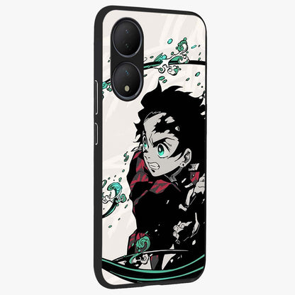 Demon Slayer Glass Case upright view showcasing powerful anime artwork with intense warrior theme.