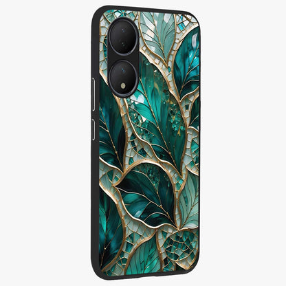 Emerald Leaf Glass Glass Case upright view showcasing fresh green leaf artwork with calming nature inspired style.