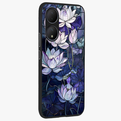 Gloss Petal Rush Glass Case upright view showcasing dynamic floral petal artwork with modern botanical theme.